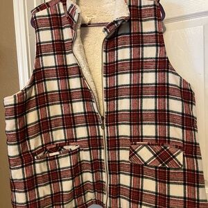 Maurices Red and White Plaid Vest